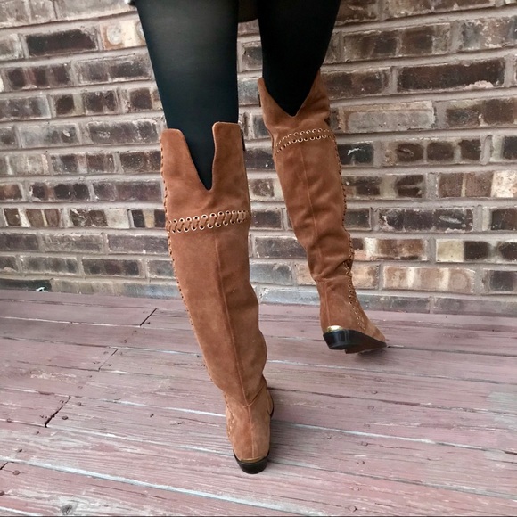 Michael Kors Malin Grommet Suede Boot Over Knee OTK OTN size 5.5 women’s boots - Picture 6 of 17